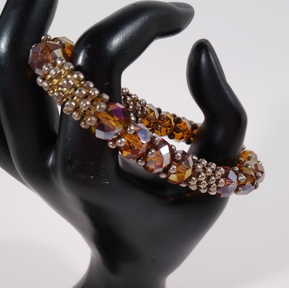 Bracelet Brown Silver Stretch Handmade - Picture 3 of 4